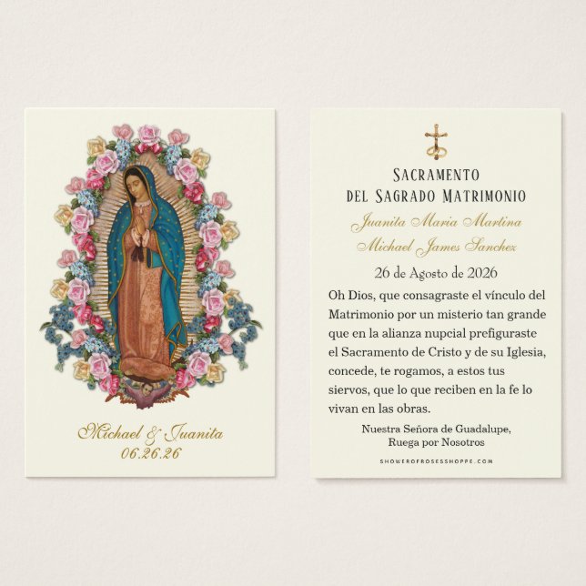 Spanish Catholic Guadalupe Wedding Holy Card Visitkort (Framsida & baksida)