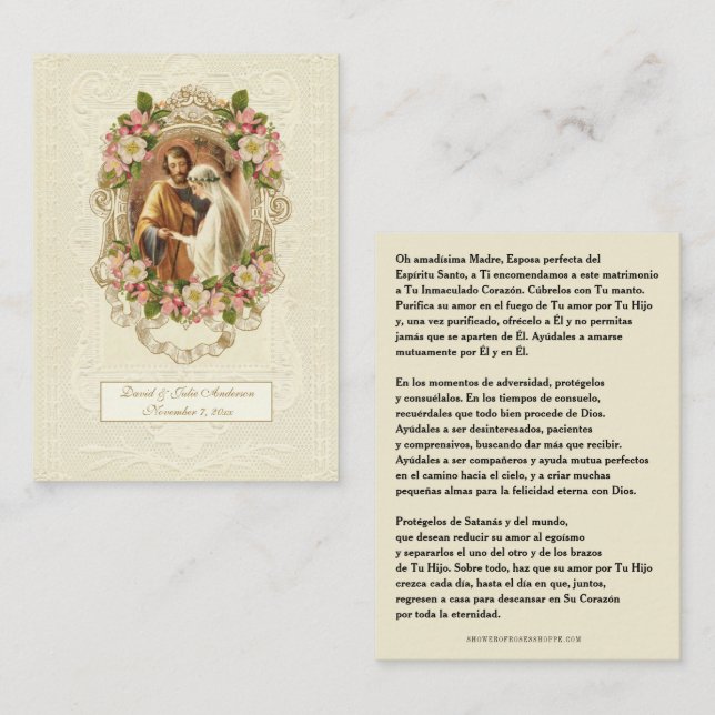 Spanish Catholic Wedding Prayer Holy Card (Fram/baksida)