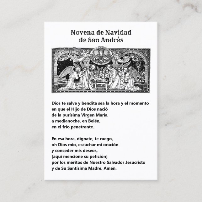 Spanish Christmas  St. Andrew Novena Prayer Visitkort (Framsida)