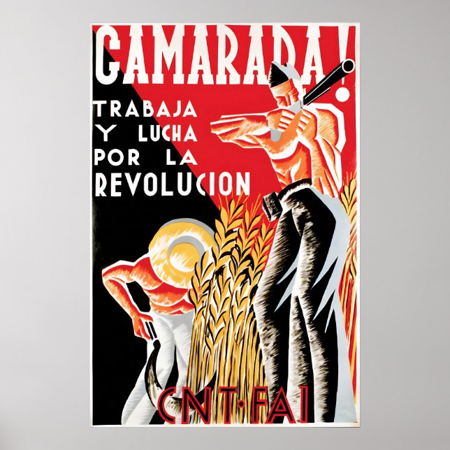 Spanish Civil War Poster Comrade! Work and fight (Framsidan)