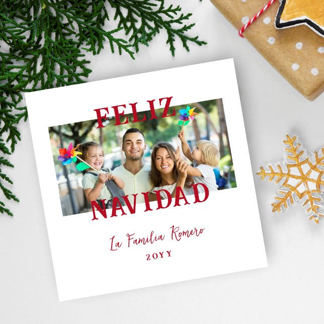 Spanish Classic Red Merry Christmas Photo Julkort (Spanish Classic Red Merry Christmas Photo Holiday Card with Envelope.)