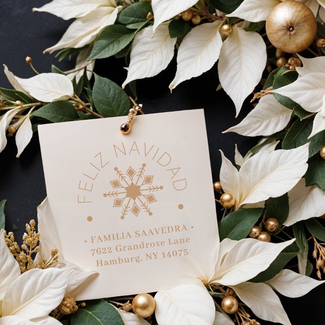 Spanish Cute Sophisticated Snowflake Christmas Stämpel (Cute Sophisticated Snowflake Christmas Winter Address in Spanish Rubber Stamps. )