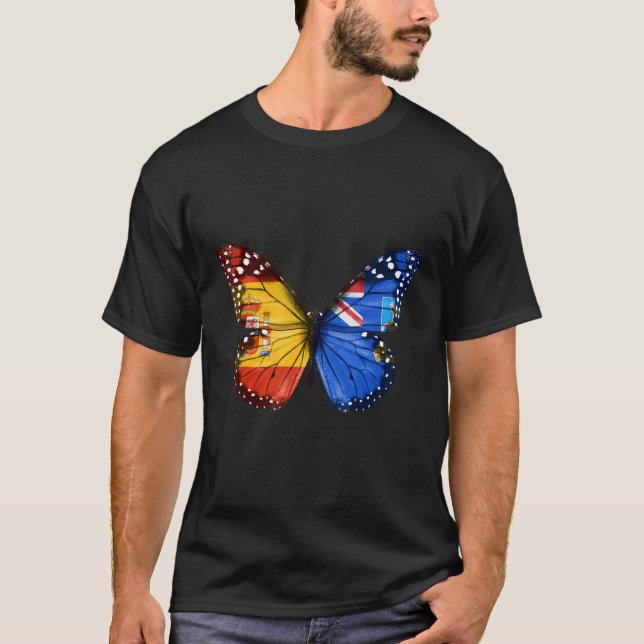 Spanish Falkland Islanders Flag Butterfly T Shirt (Framsida)
