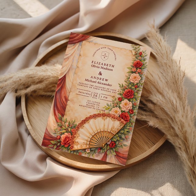 Spanish Fan Romance Wedding Inbjudningar (Skapare uppladdad)