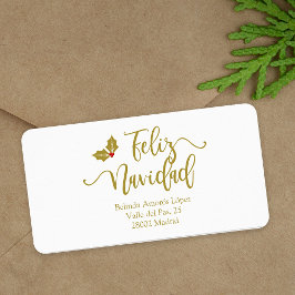 Spanish Feliz Navidad Golden Whimsical Typography Adressetikett