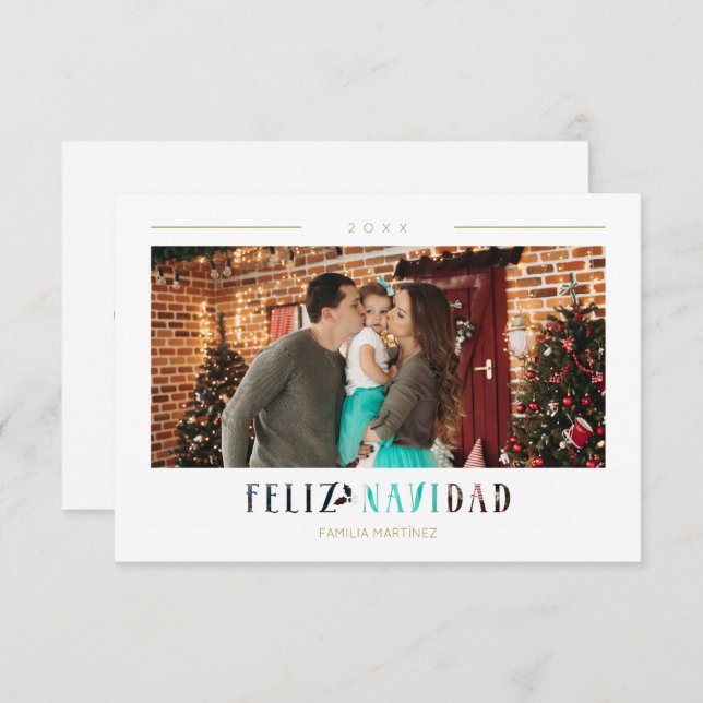 Spanish Feliz Navidad Modern Typography Photo (Fram/baksida)