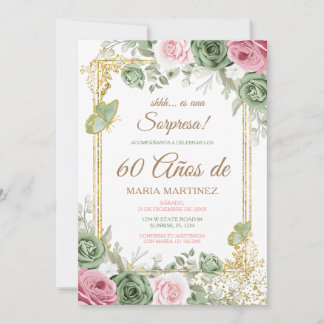 Spanish Floral Fiesta Sorpresa 60 Años Birthday Inbjudningar