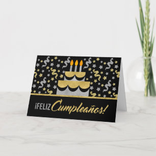SPANISH-födelsedagen i Guld och Silver Faux Glitte Kort