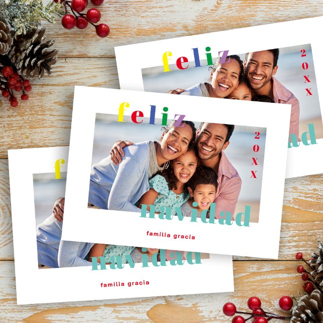 Spanish Funny Christmas Colorful Brightest Photo  Julkort (Spanish Funny Christmas Colorful Brightest Photo Family Holiday Card with Envelope.)
