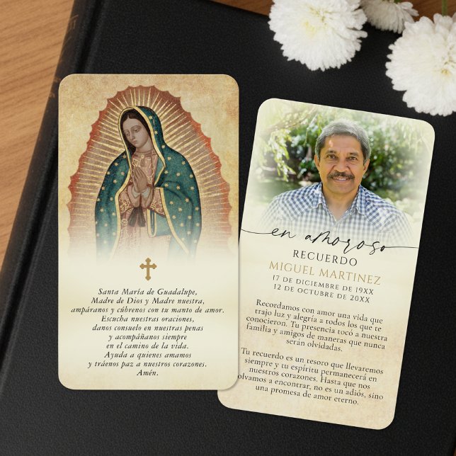Spanish Guadalupe Prayer Memorial Photo Cards Visitkort (Skapare uppladdad)