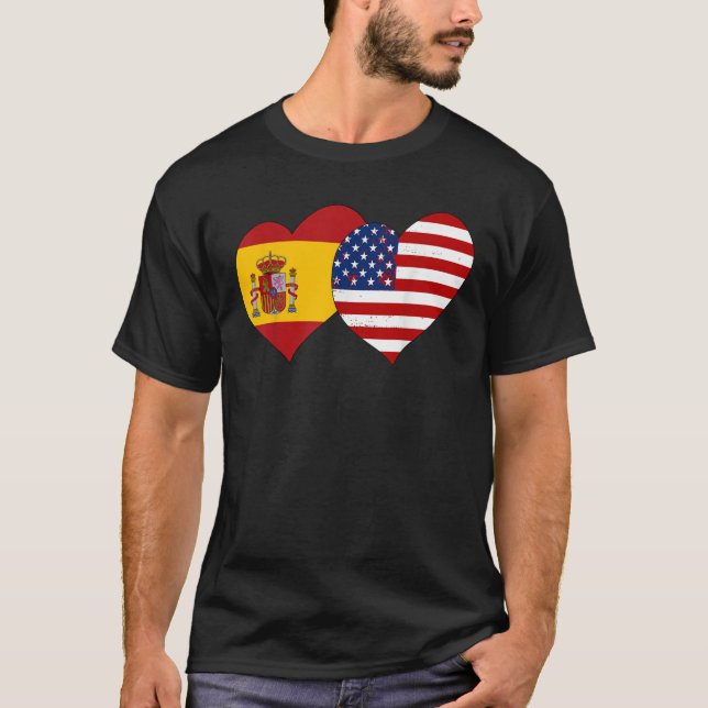 Spanish Hispanic Day Oct 12th Spain USA Flag Heart T Shirt (Framsida)
