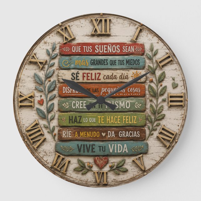 Spanish Inspirational Quote Rustic Farmhouse Stor Klocka (Framsida)