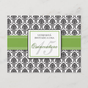SPANISH Lime Green Damask Quinceañera Invación Inbjudningar