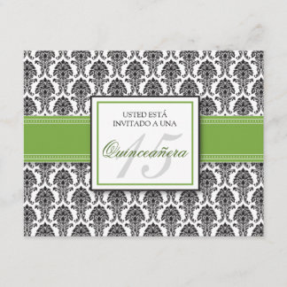 SPANISH Lime Green Damask Quinceañera Invación Inbjudningar