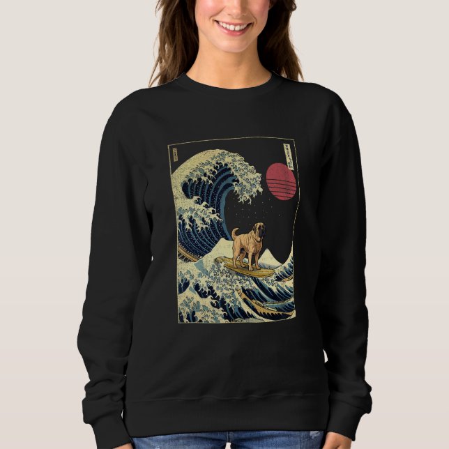 Spanish Mastiff Japanese Kanagawa Wave  Surf Dog T Shirt (Framsida)