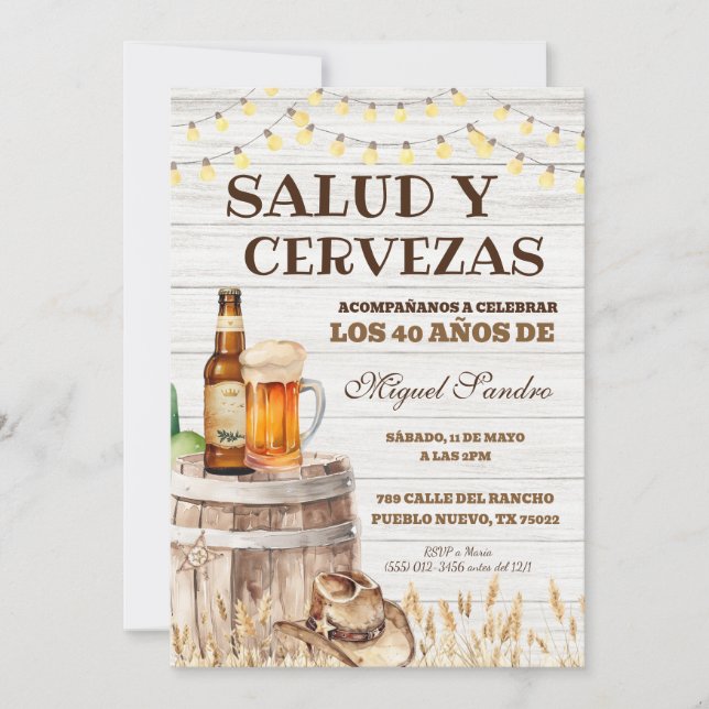 Spanish Mexican Man Beer Salud Invitation Inbjudningar (Framsida)