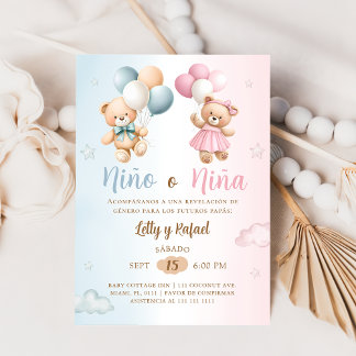 Spanish Nino o Nina Teddy Bear Gender Reveal Inbjudningar