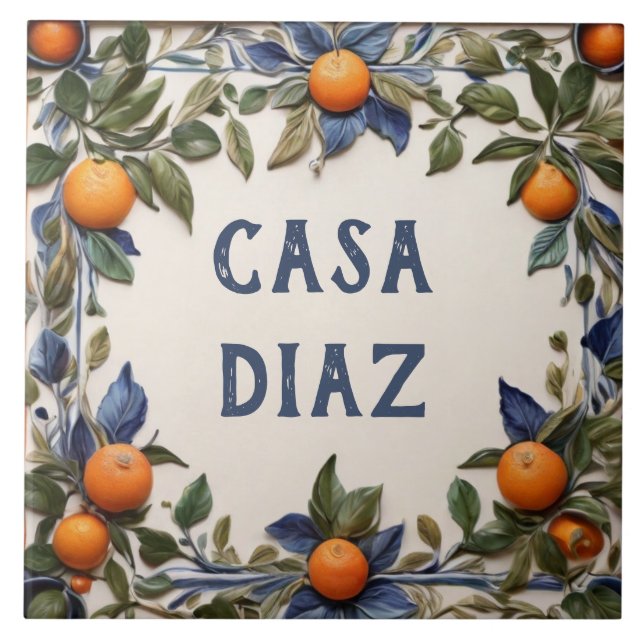 Spanish Oranges Custom House Name Plaque Sign Kakelplatta (Framsidan)