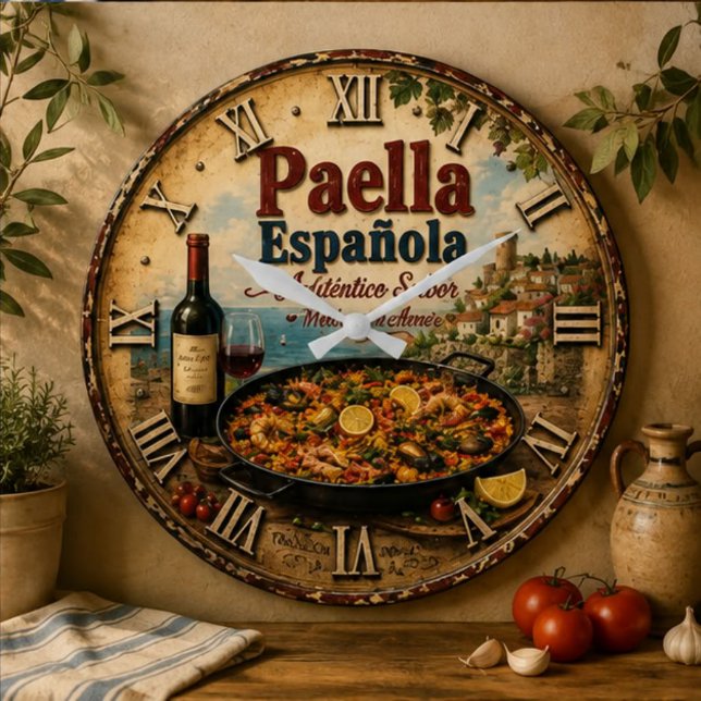 Spanish Paella Rustic Mediterranean Kitchen  Stor Klocka (Skapare uppladdad)