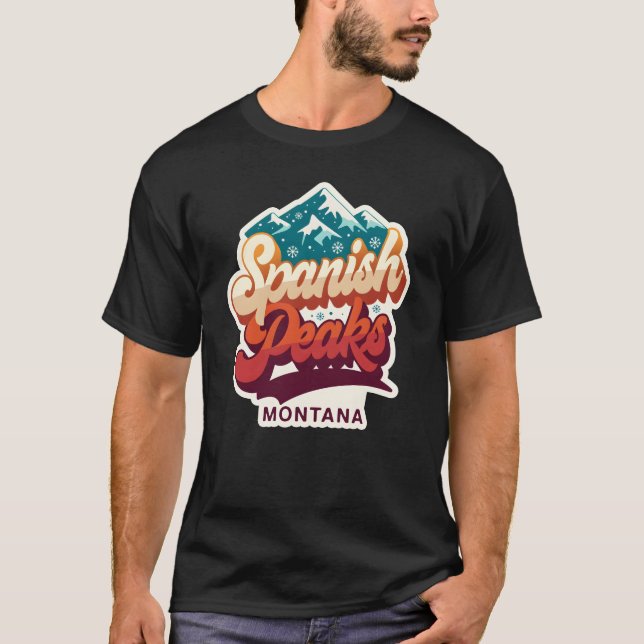 Spanish Peaks Montana Retro 70s Black T-Shirt | Vi (Framsida)