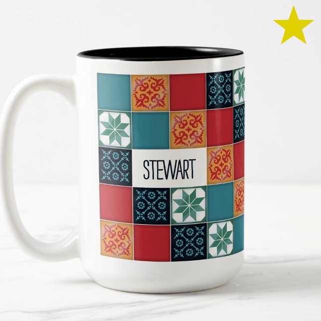 Spanish Portuguese Azulejos Tiles Custom Name Mug Två-Tonad Mugg (Skapare uppladdad)