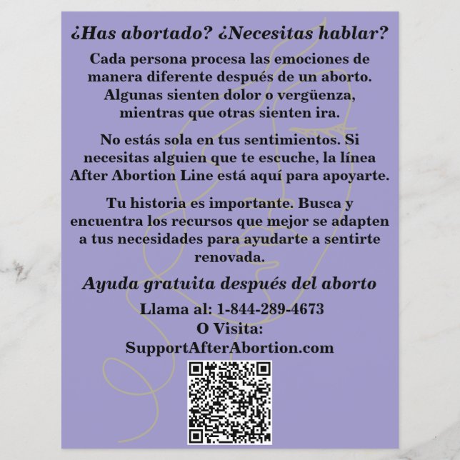Spanish Pregnancy Help/After Abortion Care Flyer (Baksidan)