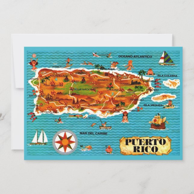 Spanish Puerto Rico 5x7 Map Postcard Tack Kort (Framsida)