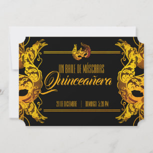 SPANISH quinceañera MASQUERADE guld biljett Inbjudningar