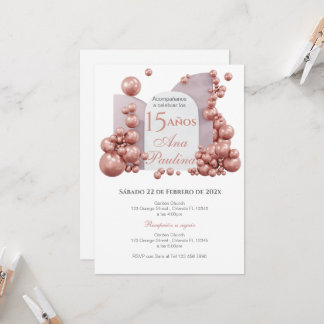 Spanish Quinceañera Pink Balloons Invitation Inbjudningar