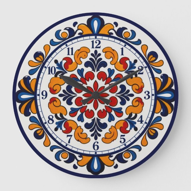 Spanish Talavera Style Numbered Clock Stor Klocka (Framsida)