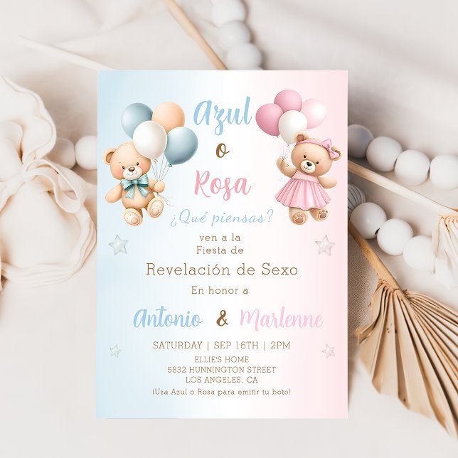 Spanish Teddy Bear Gender Reveal Invitation Inbjudningar (Skapare uppladdad)