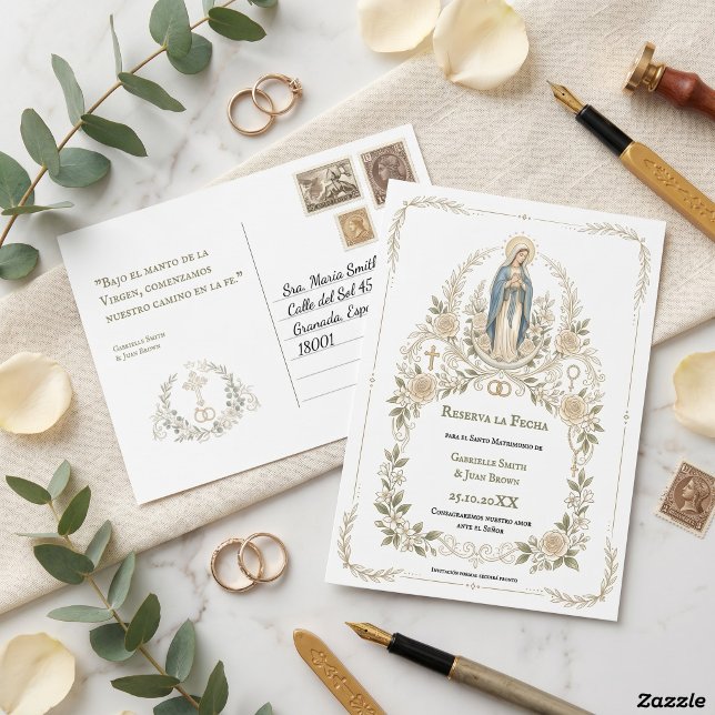 Spanish Virgin Mary Catholic Reserva la Fecha Vykort (Skapare uppladdad)