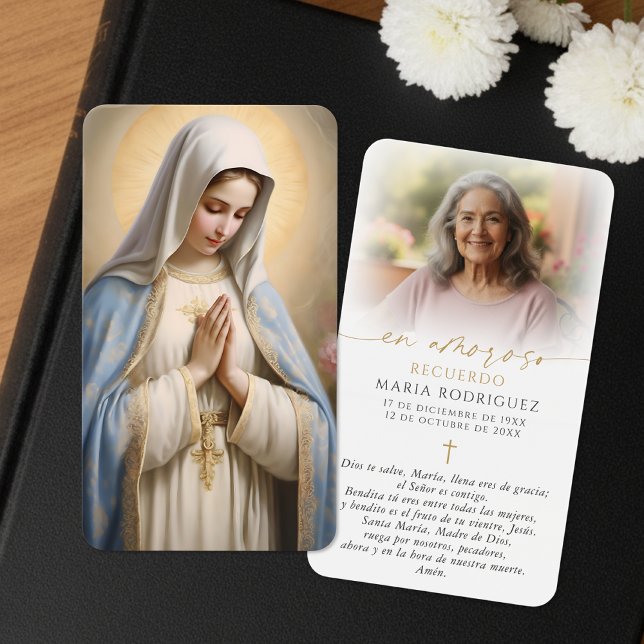 Spanish Virgin Mary Hail Mary Photo Prayer Cards Visitkort (Skapare uppladdad)