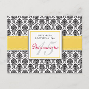 SPANJOLSK gul Damask Quinceañera Inbjudan
