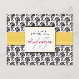 SPANJOLSK gul Damask Quinceañera Inbjudan