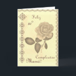 Spanjor: 80 Cumples- Mamá/mamma 80th födelsedag Kort<br><div class="desc">Para el aniversario de una för sepia för Foto de una rosa en-colores mammor. Edad för su för nolla för Puede personalizar su mensage/cambiar el nombre"mamá". Foto av en ro - sepiafärger: "80th födelsedagmamma för lycklig!", "Önska dig en lycklig dag!", Personifiera ditt meddelande eller ändra åldern. Fotografi av Maria Santos...</div>