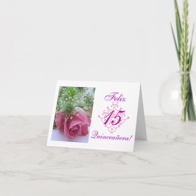 Spanjor: Quinceañera- rosa Kort (Framsida)