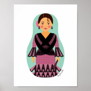 Spanjor Rosa Klänning Matryoshka Affisch