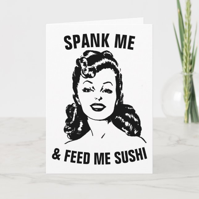 SPANK MIG OCH MATA SUSHI RETRO HOUSEWIFE KORT (Framsida)