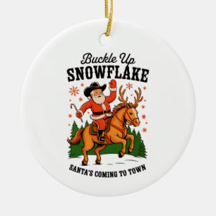 Spänn fast Snöflinga Rodeo Cowboy Tomte Jul Julgransprydnad Keramik