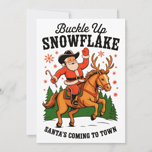 Spänn fast Snöflinga Rodeo Cowboy Tomte Jul Julkort (Framsida)