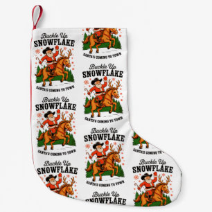 Spänn fast Snöflinga Rodeo Cowboy Tomte Jul Liten Julstrumpa