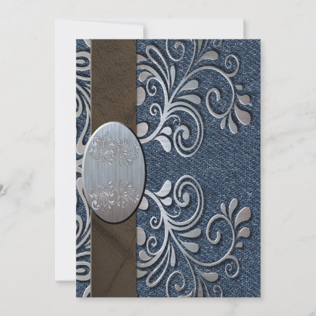 Spänner fast westernt Denimsilver för land bröllop Inbjudningar (Framsida)