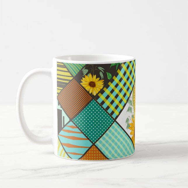 Spannmål, solblommor, geometrisk mönster. kaffemugg (Vänster)
