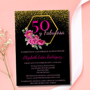 Spansk 50 och fantastisk Svart Guld Rosa Chic Blom Inbjudningar
