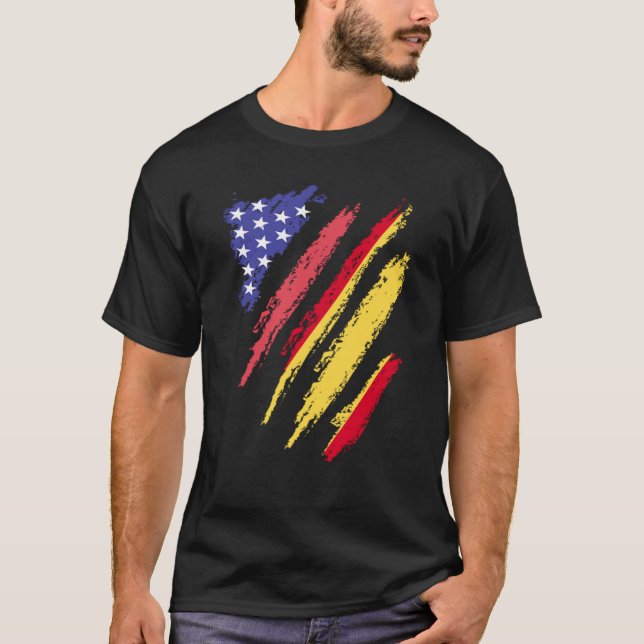 Spansk amerikansk patriot Grown Heart Flagga Rand T Shirt (Framsida)