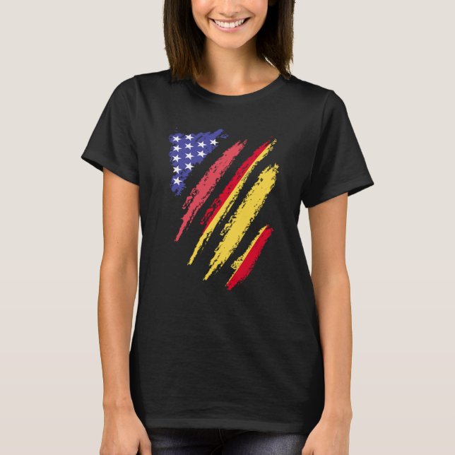 Spansk amerikansk patriot Grown Heart Flagga Rand T Shirt (Framsida)