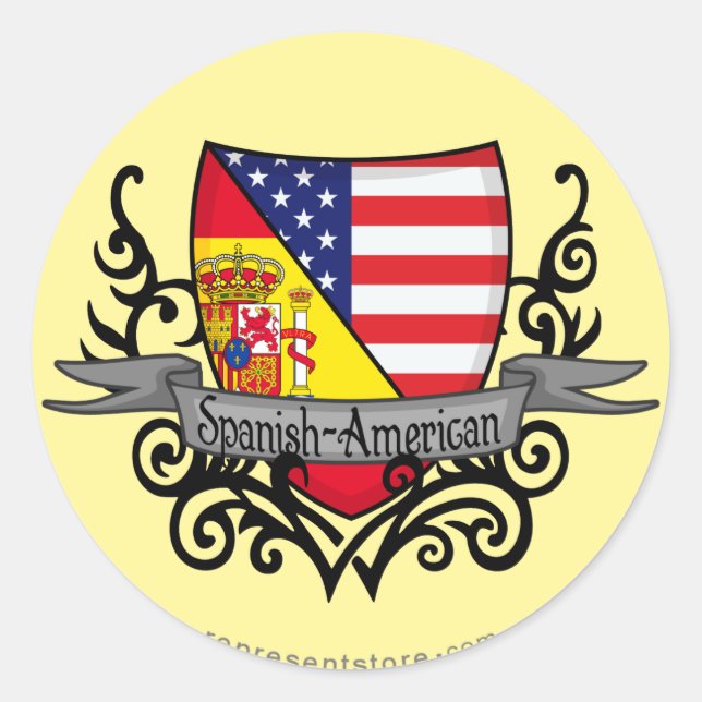 Spansk-amerikansk Shield Flagga Runt Klistermärke (Framsida)