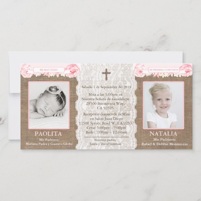 Spansk aptism/gemenskapskort för twillingar (Framsida)