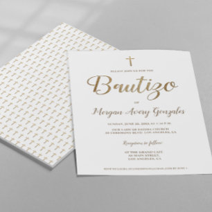 Spansk baptism Guld Kor White Simple Bautizo Inbjudningar